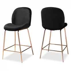 Baxton Studio Lander Glam and Luxe Black Velvet Upholstered and Rose Gold Finished Metal Counter Stool Set(2PC) PR -Kitchen & Dining Furniture Sales Store Wholesale20Interiors20Inc 12063xx1xx07d6c4