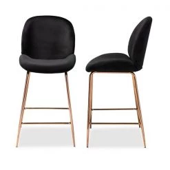 Baxton Studio Lander Glam and Luxe Black Velvet Upholstered and Rose Gold Finished Metal Counter Stool Set(2PC) PR -Kitchen & Dining Furniture Sales Store Wholesale20Interiors20Inc 12063xx3xxf945d4