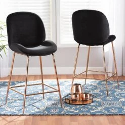 Baxton Studio Lander Glam and Luxe Black Velvet Upholstered and Rose Gold Finished Metal Counter Stool Set(2PC) PR -Kitchen & Dining Furniture Sales Store Wholesale20Interiors20Inc 12063xx7xxb50a79 1
