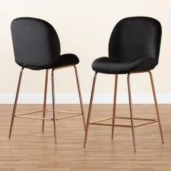 Baxton Studio Lander Glam and Luxe Black Velvet Upholstered and Rose Gold Finished Metal Counter Stool Set(2PC) PR -Kitchen & Dining Furniture Sales Store Wholesale20Interiors20Inc 12063xx8xx3668ab
