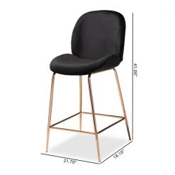 Baxton Studio Lander Glam and Luxe Black Velvet Upholstered and Rose Gold Finished Metal Counter Stool Set(2PC) PR -Kitchen & Dining Furniture Sales Store Wholesale20Interiors20Inc 12063xx9xxe46542
