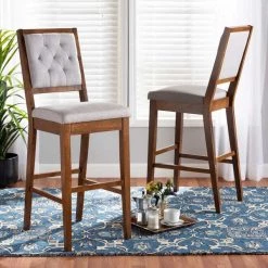 Baxton Studio Gideon ModernGrey Fabric Upholstered and Walnut Brown Finished Wood 2-Piece Bar Stool Set PR -Kitchen & Dining Furniture Sales Store Wholesale20Interiors20Inc 12149xx7xx32aa2f 1