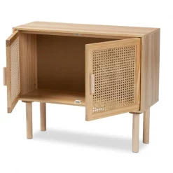 Baxton Studio Maclean Mid-Century Rattan and Natural Brown Finished Wood 2-Door Sideboard Buffet -Kitchen & Dining Furniture Sales Store Wholesale20Interiors20Inc 12314xx2xxf3d137