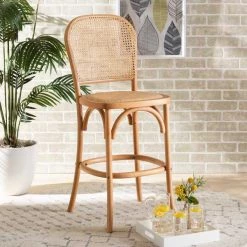 Baxton Studio Vance Mid-Century Brown Woven Rattan and Wood Cane Counter Stool -Kitchen & Dining Furniture Sales Store Wholesale20Interiors20Inc 12384xx7xx8c3c69 1