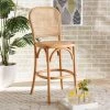 Baxton Studio Vance Mid-Century Brown Woven Rattan and Wood Cane Counter Stool