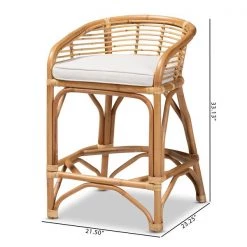 Baxton Studio Maverick Modern Bohemian White Fabric Upholstered and Natural Brown Rattan Counter Stool -Kitchen & Dining Furniture Sales Store Wholesale20Interiors20Inc 12591xx10xx66c576