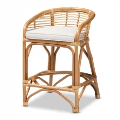 Baxton Studio Maverick Modern Bohemian White Fabric Upholstered and Natural Brown Rattan Counter Stool -Kitchen & Dining Furniture Sales Store Wholesale20Interiors20Inc 12591xx1xx596d48