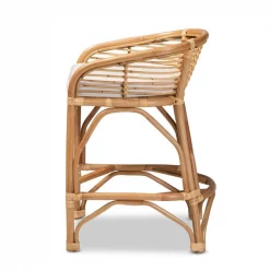 Baxton Studio Maverick Modern Bohemian White Fabric Upholstered and Natural Brown Rattan Counter Stool -Kitchen & Dining Furniture Sales Store Wholesale20Interiors20Inc 12591xx3xx1ad870