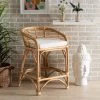 Baxton Studio Maverick Modern Bohemian White Fabric Upholstered and Natural Brown Rattan Counter Stool