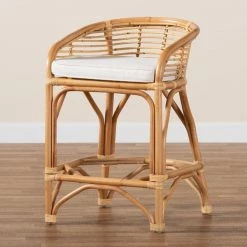 Baxton Studio Maverick Modern Bohemian White Fabric Upholstered and Natural Brown Rattan Counter Stool -Kitchen & Dining Furniture Sales Store Wholesale20Interiors20Inc 12591xx9xx5d03b7