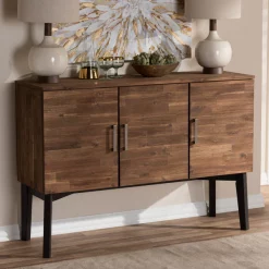 Baxton Studio Selena Mid-Century Modern Brown Wood 3-Door Sideboard Buffet -Kitchen & Dining Furniture Sales Store Wholesale20Interiors20Inc 7635xx7