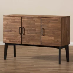 Baxton Studio Selena Mid-Century Modern Brown Wood 3-Door Sideboard Buffet -Kitchen & Dining Furniture Sales Store Wholesale20Interiors20Inc 7635xx8
