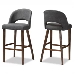 Baxton Studio Melrose Dark Grey Upholstered Walnut Finished Wood Bar Stool