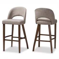 Baxton Studio Melrose Light Grey Upholstered Walnut Finished Wood Bar Stool