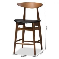 Baxton Studio Flora Black Faux Leather Upholstered Walnut Finished Counter Stool, PK2 -Kitchen & Dining Furniture Sales Store Wholesale20Interiors20Inc 8073xx8