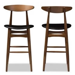 Baxton Studio Flora Black Faux Leather Upholstered Walnut Finished Bar Stool, PK2 -Kitchen & Dining Furniture Sales Store Wholesale20Interiors20Inc 8074xx2