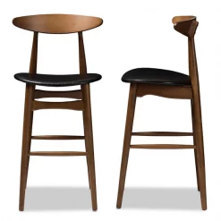 Baxton Studio Flora Black Faux Leather Upholstered Walnut Finished Bar Stool, PK2 -Kitchen & Dining Furniture Sales Store Wholesale20Interiors20Inc 8074xx3
