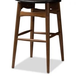 Baxton Studio Flora Black Faux Leather Upholstered Walnut Finished Bar Stool, PK2 -Kitchen & Dining Furniture Sales Store Wholesale20Interiors20Inc 8074xx5