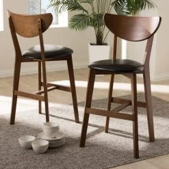 Baxton Studio Eline Black Faux Leather Upholstered Walnut Finished Counter Stool, PK2 -Kitchen & Dining Furniture Sales Store Wholesale20Interiors20Inc 8075xx6