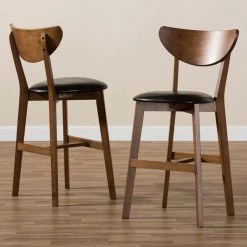 Baxton Studio Eline Black Faux Leather Upholstered Walnut Finished Counter Stool, PK2 -Kitchen & Dining Furniture Sales Store Wholesale20Interiors20Inc 8075xx7