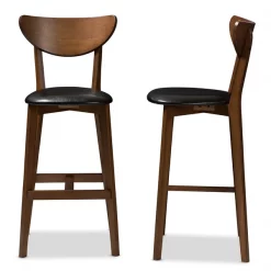 Baxton Studio Eline Black Faux Leather Upholstered Walnut Finished Bar Stool, PK2 -Kitchen & Dining Furniture Sales Store Wholesale20Interiors20Inc 8076xx3
