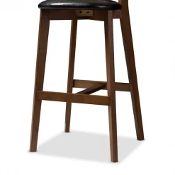Baxton Studio Eline Black Faux Leather Upholstered Walnut Finished Bar Stool, PK2 -Kitchen & Dining Furniture Sales Store Wholesale20Interiors20Inc 8076xx5