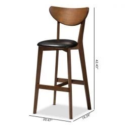 Baxton Studio Eline Black Faux Leather Upholstered Walnut Finished Bar Stool, PK2 -Kitchen & Dining Furniture Sales Store Wholesale20Interiors20Inc 8076xx8