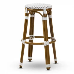 Baxton Studio Joelle Grey and White Bamboo Style Stackable Bistro Bar Stool