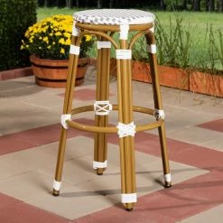 Baxton Studio Joelle Grey and White Bamboo Style Stackable Bistro Bar Stool -Kitchen & Dining Furniture Sales Store Wholesale20Interiors20Inc 8982xx4