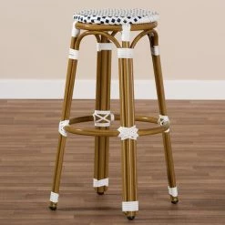 Baxton Studio Joelle Navy and White Bamboo Style Stackable Bistro Bar Stool -Kitchen & Dining Furniture Sales Store Wholesale20Interiors20Inc 8983xx5