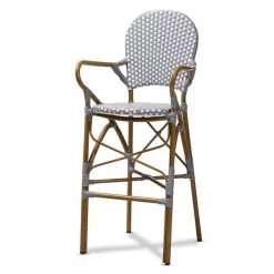 Baxton Studio Marguerite Grey and White Bamboo Style Bistro Stackable Bar Stool