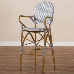 Baxton Studio Marguerite Grey and White Bamboo Style Bistro Stackable Bar Stool -Kitchen & Dining Furniture Sales Store Wholesale20Interiors20Inc 8986xx7