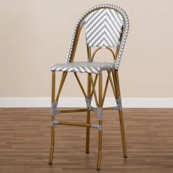 Baxton Studio Ilene Grey and White Bamboo Style Stackable Bistro Bar Stool -Kitchen & Dining Furniture Sales Store Wholesale20Interiors20Inc 8991xx7