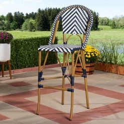 Baxton Studio Ilene White and Blue Bamboo Style Stackable Bistro Bar Stool -Kitchen & Dining Furniture Sales Store Wholesale20Interiors20Inc 8993xx6