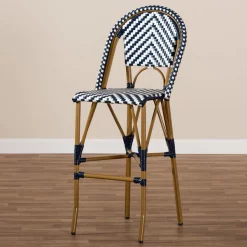 Baxton Studio Ilene White and Blue Bamboo Style Stackable Bistro Bar Stool -Kitchen & Dining Furniture Sales Store Wholesale20Interiors20Inc 8993xx7