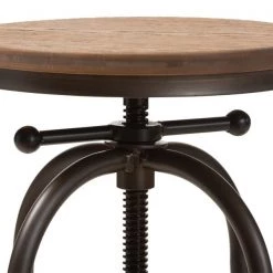 Baxton Studio Aline Wood and Rust-Finished Steel Adjustable Swivel Bar Stool -Kitchen & Dining Furniture Sales Store Wholesale20Interiors20Inc 9121xx3
