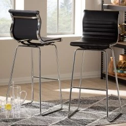 Baxton Studio Giorgio Black Upholstered Chrome-Finished Steel Counter Stool, PK2 -Kitchen & Dining Furniture Sales Store Wholesale20Interiors20Inc 9122xx5