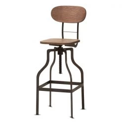 Baxton Studio Varek Wood and Rust-Finished Steel Adjustable Swivel Bar Stool
