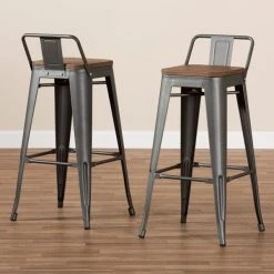 Baxton Studio Henri Bamboo and Metal-Finished Steel Bar Stool with Backrest, PK2 -Kitchen & Dining Furniture Sales Store Wholesale20Interiors20Inc 9126xx6