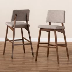 Baxton Studio Colton Gray Upholstered and Walnut-Finished Wood Bar Stool, PK2 -Kitchen & Dining Furniture Sales Store Wholesale20Interiors20Inc 9247xx6