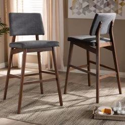 Baxton Studio Colton Dark Gray Upholstered and Walnut-Finished Wood Bar Stool, PK2 -Kitchen & Dining Furniture Sales Store Wholesale20Interiors20Inc 9248xx5