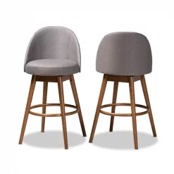 Baxton Studio Carra Grey Upholstered Walnut-Finished Wood Swivel Bar Stool, PK2 -Kitchen & Dining Furniture Sales Store Wholesale20Interiors20Inc 9650xx2