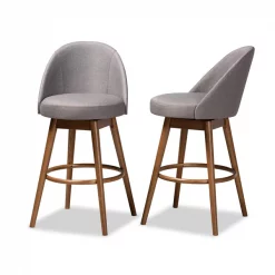 Baxton Studio Carra Grey Upholstered Walnut-Finished Wood Swivel Bar Stool, PK2 -Kitchen & Dining Furniture Sales Store Wholesale20Interiors20Inc 9650xx3