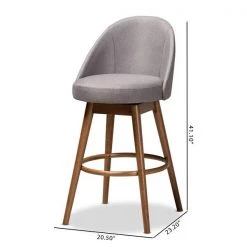Baxton Studio Carra Grey Upholstered Walnut-Finished Wood Swivel Bar Stool, PK2 -Kitchen & Dining Furniture Sales Store Wholesale20Interiors20Inc 9650xx8