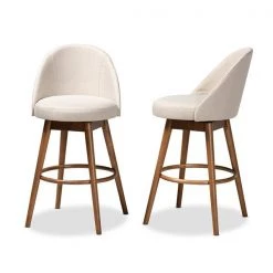 Baxton Studio Carra Beige Upholstered Walnut-Finished Wood Swivel Bar Stool, PK2 -Kitchen & Dining Furniture Sales Store Wholesale20Interiors20Inc 9651xx3