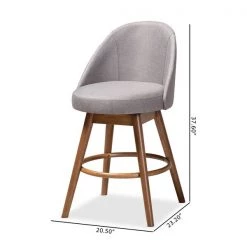 Baxton Studio Carra Grey Upholstered Walnut-Finished Wood Swivel Counter Stool, PK2 -Kitchen & Dining Furniture Sales Store Wholesale20Interiors20Inc 9652xx8
