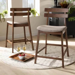 Baxton Studio Larine Grey Upholstered Walnut Finished 2-Piece Counter Stool Set -Kitchen & Dining Furniture Sales Store Wholesale20Interiors20Inc 9697xx7