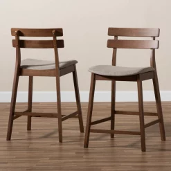 Baxton Studio Larine Grey Upholstered Walnut Finished 2-Piece Counter Stool Set -Kitchen & Dining Furniture Sales Store Wholesale20Interiors20Inc 9697xx8
