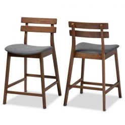 Baxton Studio Larine Dark Grey Upholstered Walnut Finished 2-Piece Counter Stool Set