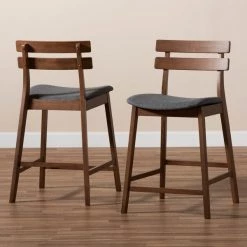 Baxton Studio Larine Dark Grey Upholstered Walnut Finished 2-Piece Counter Stool Set -Kitchen & Dining Furniture Sales Store Wholesale20Interiors20Inc 9698xx8